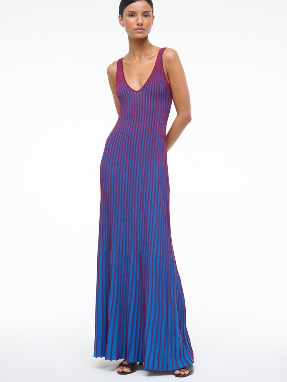 STAUD Claretta dress Atlas Purple and Blue Ribbed Maxi Dress